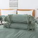 Vintage Tassel Bedding Set Green California King Size 3Pcs Duvet Cover Set Fringed Boho 100% Washed Cotton with Zipper Closure