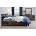 Rustic Oak Finish Eastern King Bed with Storage - Industrial Style, Metal Slats, 6 Drawers