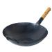 Carbon Steel Wok 13.5" Pre-seasoned No Coating Flat Bottom Hand Hammered Woks & Stir-Fry Pans with Bamboo & Steel Helper Handle