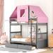 Twin Over Twin Bunk Bed Wood Bed With Tent and Drawers,Storage Under Bed Space