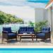 Patio Furniture Sets 4 Pieces, All Weather Outdoor Rattan Sofa with Wood Table & Legs, for Lawn, Backyard, Poolside or Garden