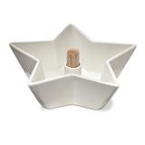 Star Shaped White Bone China Appetizer Vegetable Fruit Dishwer Safe Serving Bowl with Toothpick Holder, 20 oz.