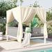 Outdoor Patio Daybed with Soft Thick Cushions, Two Pillows and Curtains Lawn Double Chaise Lounge Sunbed for Garden Backyard