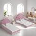 2 Pcs Twin+Full Upholstered Platform Bed Set with Velvet Semicircular Headboard, Pink