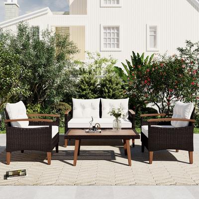 4-Piece Garden Furniture, Patio Seating Set, Rattan Outdoor Sofa Set