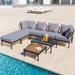 8-Pc Patio Furniture Set Outdoor Metal Frame Sectional Sofa Conversation Set w/Tempered Glass Coffee Table & Wooden Coffee Table