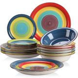 Stoneware Dinnerware Set for 6 Arco 18 Pieces Stoneware Combination Set, Dessert Plate and Soup Bowl, Handpainted Spiral