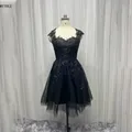 Custom Made Robe De Soiree 2022 Black Elegant Pearl Lace Evening Dresses Short Sweetheart Appliques