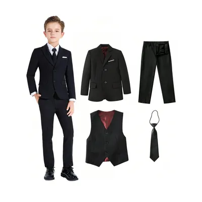 4-teiliges Anzugset für Jungen mit Hose, Weste, Krawatte und Jacke, Schuluniformen Image