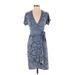 BCBGMAXAZRIA Casual Dress - Wrap V-Neck Short sleeves: Blue Dresses - Women's Size 2X-Small