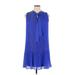 DKNY Casual Dress - Mini High Neck Sleeveless: Blue Print Dresses - New - Women's Size 14