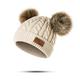 1pc Toddler Knitted Hat, Pure Color Winter Twist Double Pom Pom Knitted Beanies Cap