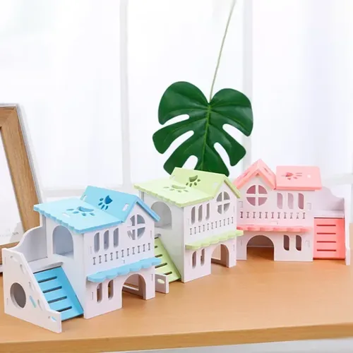 Kreative Holz Hamster Haus Spielzeug Haustier Kleintier Versteck Hamster Holzhaus 2 Schichten mit