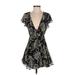 Polly Casual Dress - A-Line Plunge Short sleeves: Black Floral Dresses - New - Women's Size 0