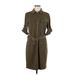 MICHAEL Michael Kors Casual Dress - Shirtdress High Neck 3/4 sleeves: Brown Print Dresses - Women's Size Medium