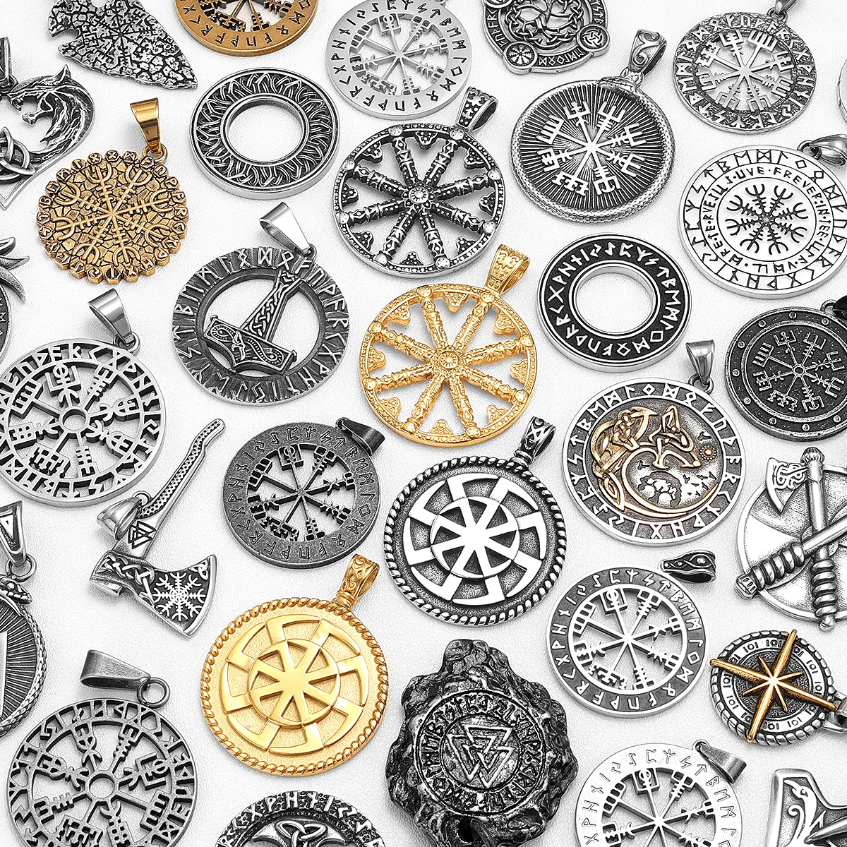 Viking Vielfalt Kompass Männer Anhänger Halskette Edelstahl Nordic Mythos Keltischen Knoten Kette Retro Rap für Freund Männlich Schmuck Geschenk Image