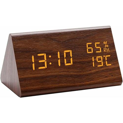 Holzwecker, Digitaler LED-Wecker aus Holz, Digitale Tischuhr aus Holz mit Zeit und Temperatur,