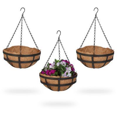Relaxdays Blumenampel 3er Set, Kokoseinlage, HxD: 50x31 cm, Hängepflanzen, innen & außen, Image
