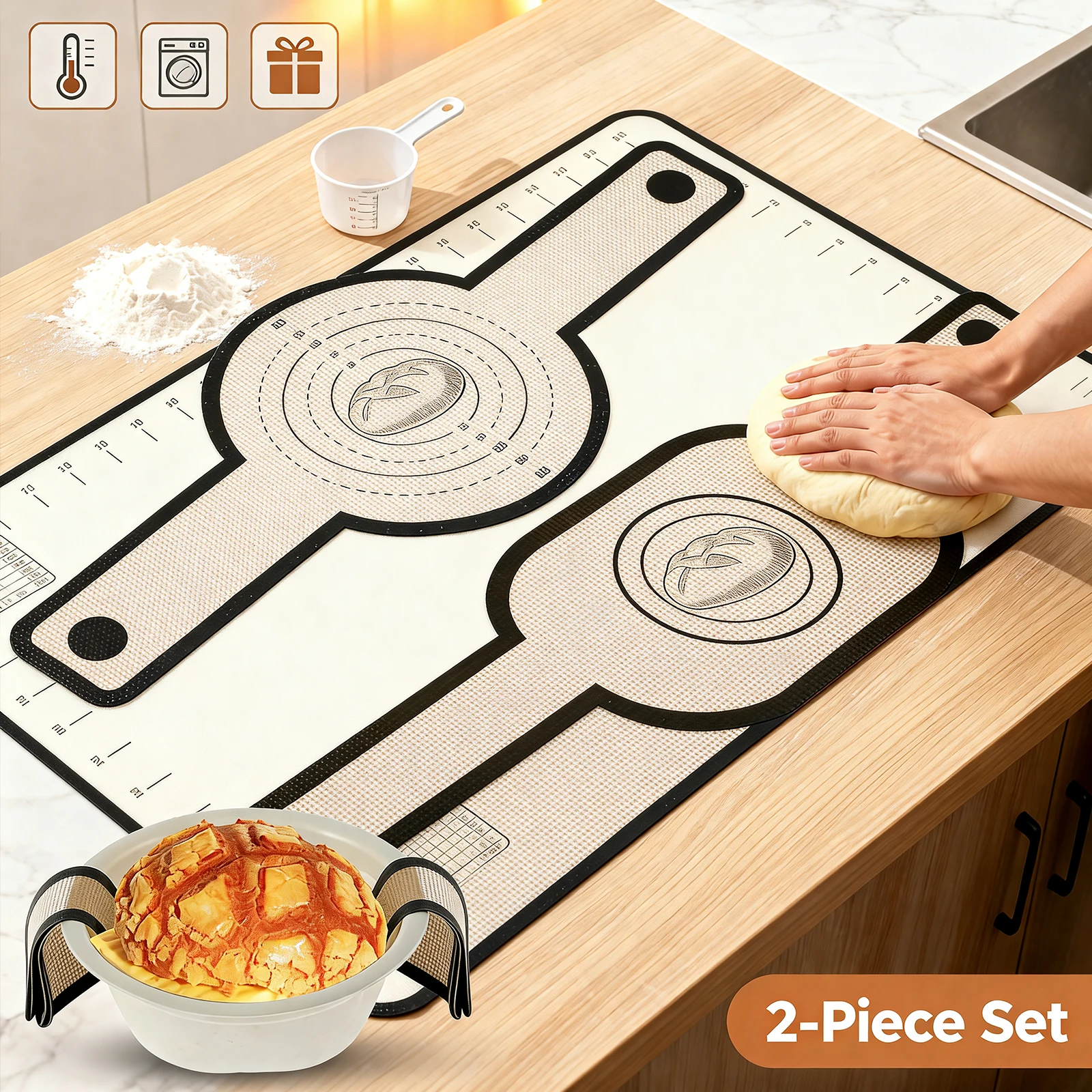 2Pcs Silikon Brot Matte Langen Griff Hitzebeständige Backen Brot Sling Sauerteig Backen Matten für Teig Gebäck Cookie Küche werkzeug Image