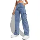 Frauen weites Bein Baggy Jeans Dame Vintage Y2k Punk hohe Taille lose Cargo Jeans hose Streetwear