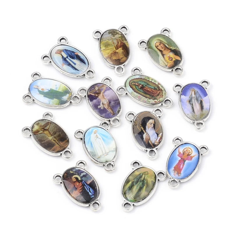 5 Stück Legierung Kronleuchter Komponenten Links 3 Schleifenverbinder Rosenkranz Mittelstück für Ostern Oval Antik Silber Mischfarbe