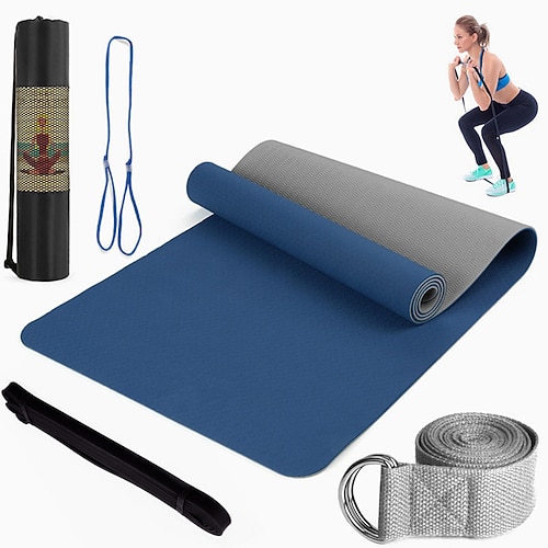 TPE 6 mm Zweifarbige Yogamatte Set aus fünf Teilen für Sport Fitness Stretching Latex 2080 Widerstandsband kommt mit Rucksackgurt Weihnachtsgeschenk