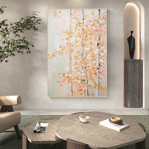 Wald-Ölgemälde auf Leinwand, handgemaltes abstraktes grünes Landschaftsgemälde für Wohnzimmer, Wanddekoration, Birkenwald-Gemälde, moderne Wandkunst, Landschafts-Ölgemälde Image