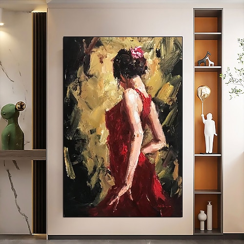 handgemaltes Firgure-Ölgemälde, abstrakte Kunst, rote Frau, Tänzerin, Ölgemälde, Streichmesser, Mädchen, Tänzerin, Gemälde, Heimdekoration für Wohnzimmer, Kunstwerk Image