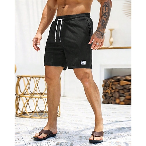 Herren Shorts Kurze Hosen Lässige Shorts Cordshorts Tasche Kordelzug Elastische Taille Glatt Komfort Kurz Festtage Strand Wochenende Modisch Brautkleider schlicht Schwarz Gelb Mikro-elastisch Image