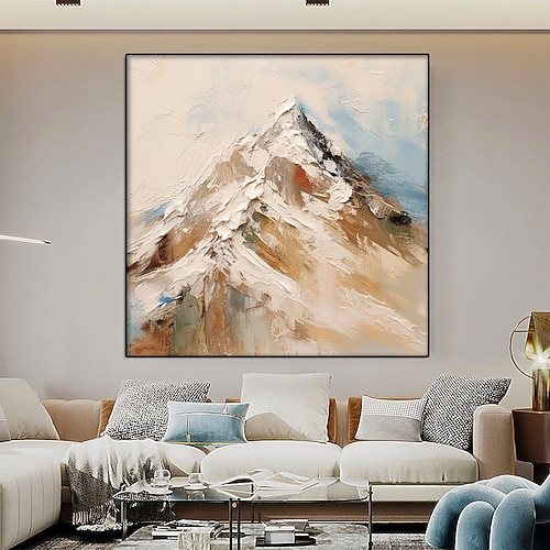 Abstraktes Schneeberg-Ölgemälde, handgefertigtes Landschaftsölgemälde auf Leinwand, modernes weißes Berggemälde für Wohnzimmerdekoration, Bergplattiertes schneeweißes Gemälde, Wandkunstgemälde Image