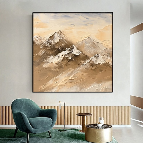 Abstraktes Schneeberg-Ölgemälde, handgefertigtes Landschaftsölgemälde auf Leinwand, modernes weißes Berggemälde für Wohnzimmerdekoration, Bergplattiertes schneeweißes Gemälde, Wandkunstgemälde Image