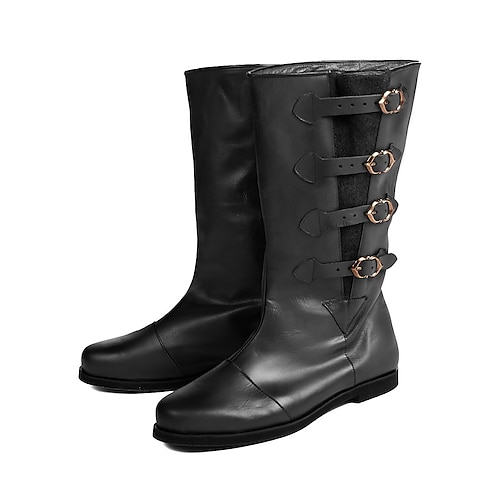 Retro Vintage mittelalterliche Renaissance-Schuhe, flache Jazz-Stiefel, Pirat, Ritter, Ritter, Herren, Unisex, Halloween, Event/Party, Maskerade-Schuhe, ausgefallene mittelalterliche Stiefel