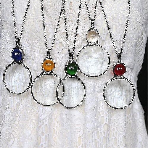 Rondom Lupe Halskette Geschenk Leselupe Anhänger-Halskette für ältere Menschen Vergrößerungsglas für Bücher Zeitungen Lesen Valentinstagsgeschenk Image