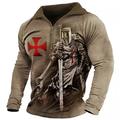 Tempelritter Grafik-Drucke Herren Designer 3D-Druck Zip Up Sweatshirt Täglich Sport Braun Langarm Troyer Halber Reißverschluss Zip Bedruckt Frühling Herbst Designer Kapuzenpullover