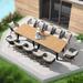 HOOOWOOO Outdoor Patio Furniture Set with Fire Pit Table 6 Pcs Steel Frame Wicker Patio Conversation Sets with Patio Sofa Chairs and Ottoman Gray