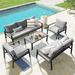 Jardin Outdoor Aluminum Patio Furniture Set 5 Piece Patio Conversation Set with Removable Cushions Modern Outdoor Sectional Sofa with Glass Coffee Table Dark Grey Finish & Grey Cus