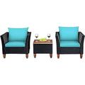 LLBIULife 3 Pieces Patio Set PE Rattan Wicker Sofa Set with Cushions and Acacia Wood Coffee Table Outdoor Conversation Set for Balcony Backyard Porch Garden