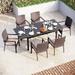 & William 9 Pieces Patio Dining Set for 8 Outdoor Dining Furniture with 1 X-large E-coating Square Metal Table and 8 Rattan Chairs with Cushions Outdoor Table & Chairs for Backy