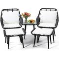 LLBIULife Outdoor Wicker Chairs and Table Bistro Conversation Set 5 Pieces with Ottoman for Porch Balcony Deck Patio Backyard Grey Color