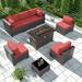 Outdoor Patio Furniture Set 14 Pieces Outdoor Furniture All Weather Patio Sectional Sofa PE Wicker Modular Conversation Sets with Coffee Table 12 Chairs & Seat Clips(Sand)