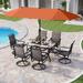 VILLA Patio Dining Set with Umbrella for 6 Person 1 Large Rectangular Woode-Like Top Table & 6 Swivel Patio Dining Chairs Set with 13ft Outdoor Market Umbrella(No Base) Beige