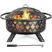 Fire Pit 36in Outdoor Wood Burning Fire Pits Wood Large Fire Bowl for Outside BBQ Bonfire Patio with Mesh Spark Screen Poker and Rain Cover