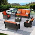 Vcatnet 6 Pieces Outdoor Patio Furniture Sectional Sofa All-weather Conversation Set with Swivel Rocking Chairs and Coffee Table for Garden Poolside Orange