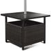 Brown Patio Rattan Umbrella Side Table Steel Outdoor Furniture with Umbrella Hole Deck Garden Pool Umbrella Side Table