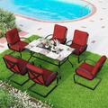 durable Patio Dining Set for 4 Outdoor Furniture Square Bistro Table with 1.57 Umbrella Hole 4 Spring Motion Chairs with Cushion Beige for Backyard Garden Lawn
