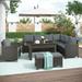 Gray Patio Furniture 6 Piece Outdoor Conversation-Set Rattan Wicker Dining Table Chair with Bench and Cushions