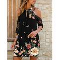 Women's Casual Dress Summer Dress Floral Lace Patchwork Halter Neck Mini Dress Streetwear Street Holiday Half Sleeve Loose Fit Black Navy Blue Blue Summer S M L XL 2XL