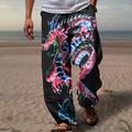 Dragon Beach Pants Mens Graphic Summer Daily Holiday Black Trousers Drawstring Elastic Waist 3D Print Animal Prints Comfort Casual Streetwear