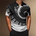 Men's Polo Shirt Zip Polo Golf Shirt Graphic Prints Music Notes Pano Keys Turndown Black White Outdoor Street Short Sleeves Print Zipper Clothing Apparel Fashion Designer Casual Breathable