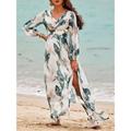 Women's Casual Dress A Line Dress Tropical Print Cowl Neck Bishop Sleeve Long Dress Maxi Dress Stylish Chic Modern Date Vacation Long Sleeve Regular Fit Green Summer Spring S M L XL XXL